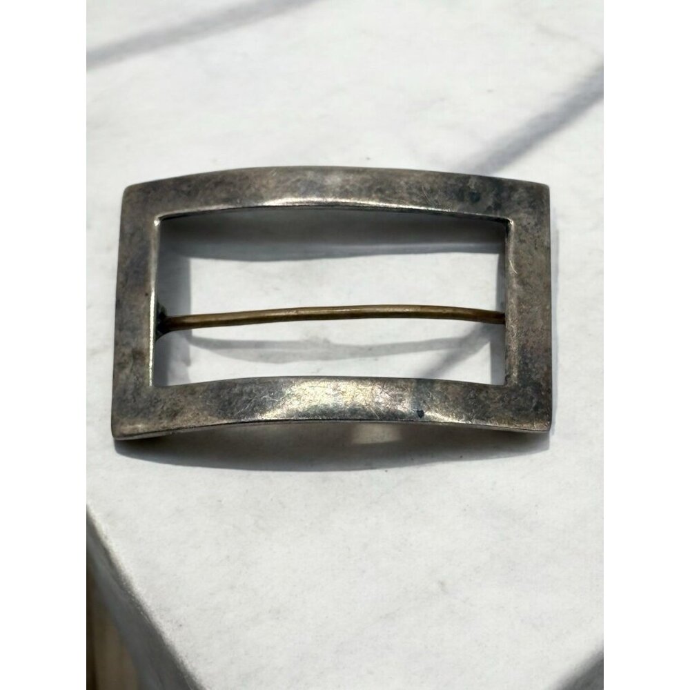 Antique Solid Sterling Silver 925 Brooch Pin Open Rectangle‎ C-Clasp Art Nouveau